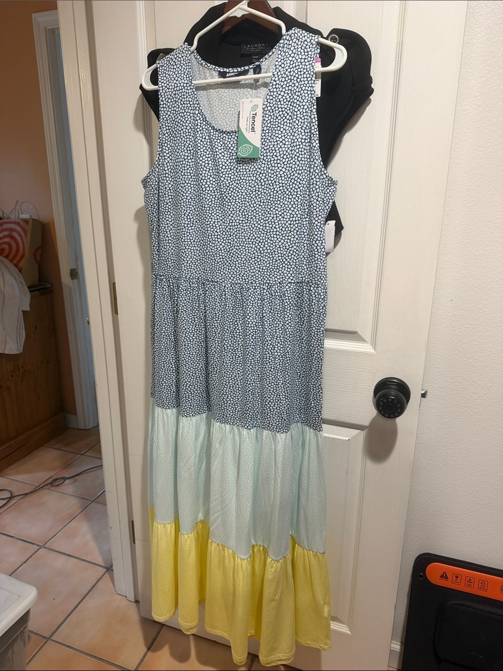 Lands' End Sleeveless Tiered Maxi Dress in Navy, Mint, Yellow